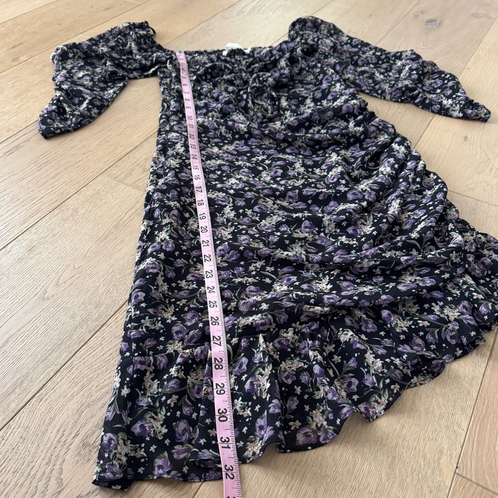 ASTR the Label Sweetheart Cutout Dress Black-Purple Ditsy Print Size Medium - Picture 9 of 11